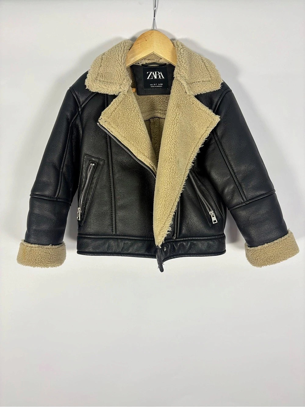 Zara Kids Faux Shearling Aviator Jacket Faux Shearling-Lined Moto Jacket in